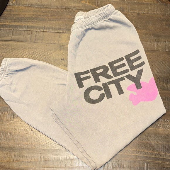 freecity Pants - free city women’s size XS Logo Sweat pant grey Art color